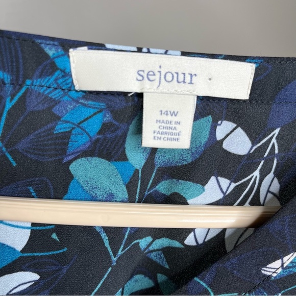 NWT Sejour Leaf Pattern Print Long Sleeve Button Down Front Blouse Size 14W - Picture 9 of 10